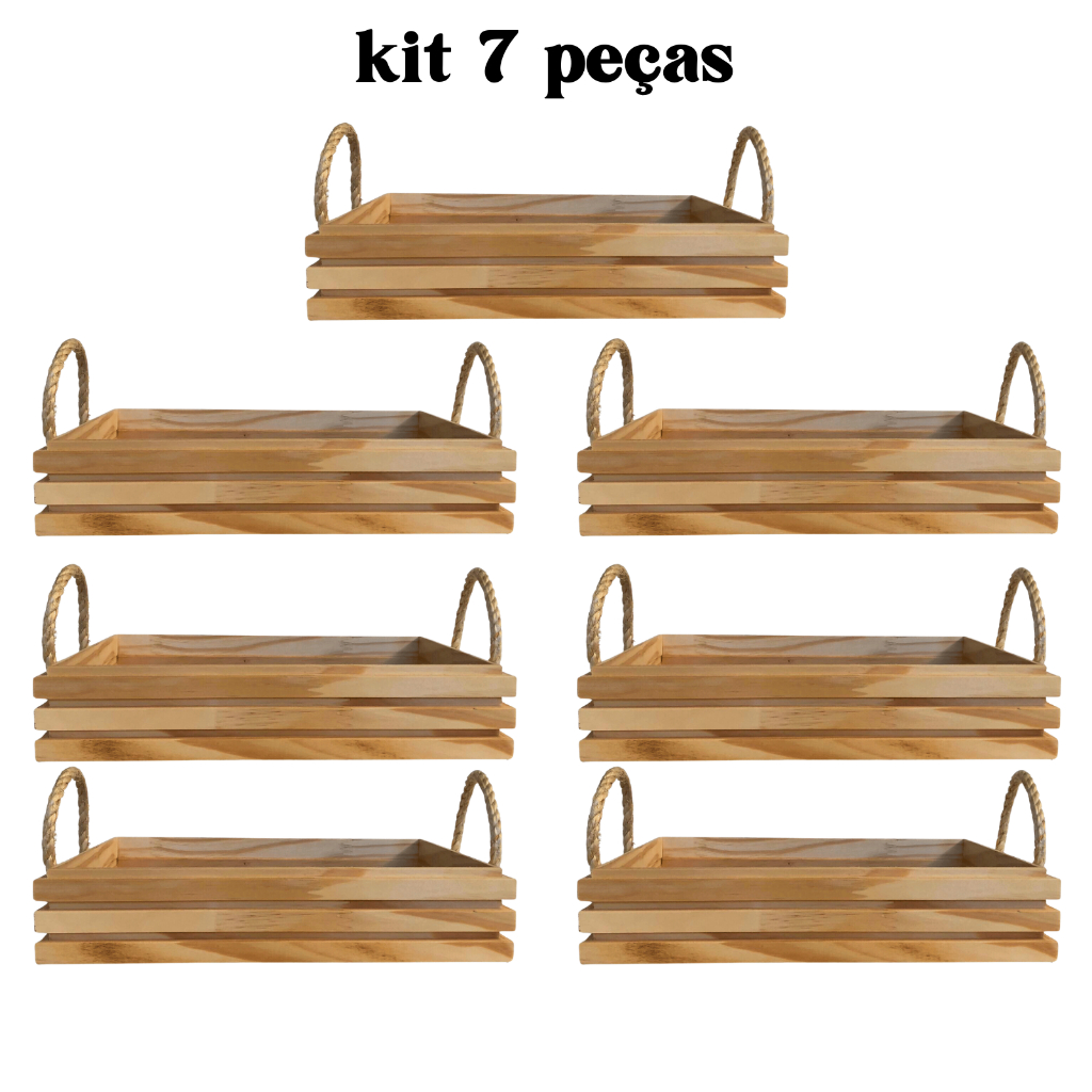 Kit C/7 Cesta Bandeja Madeira Pinus, Cesta Café da Manhã Presente, Decoração PRONTA ENTREGA- ATACADO