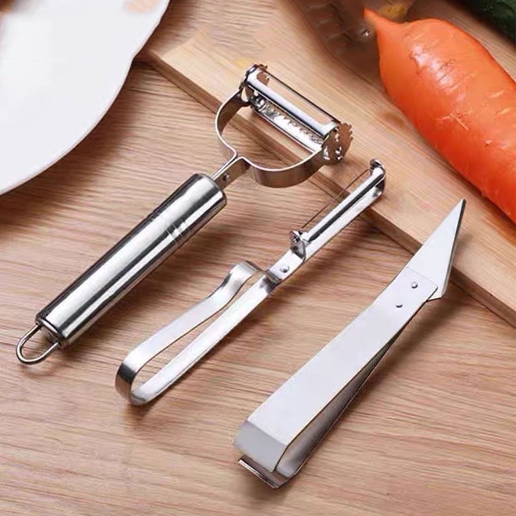 Kit Descascador De Legumes E Frutas Inox Com Lâmina Dupla 3 Peças em Oferta na Shopee