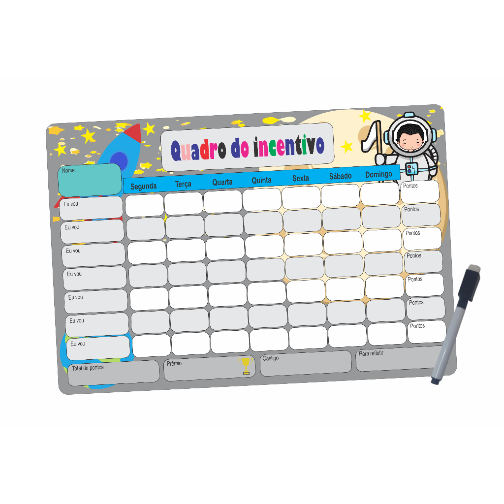 ímã Planner Magnético De Rotina Infantil Para Incentivo Menino Astronauta Espaço