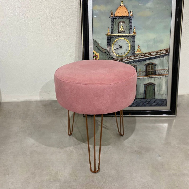 Puf, Puff Para Sala, Puff Redondo, Hall De Entrada, Suede Rosê Pés aramados Rosê Gold Para Camarim · foto 2