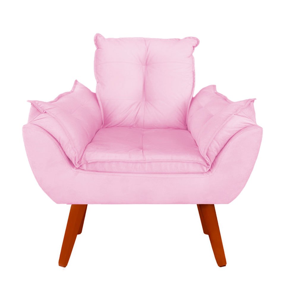 Poltrona Opala Decorativa Pés Palito Para Sala De Estar Rosa Bebê