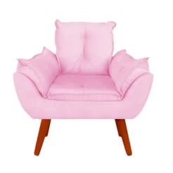 Poltrona Opala Decorativa Pés Palito Para Sala De Estar Rosa Bebê