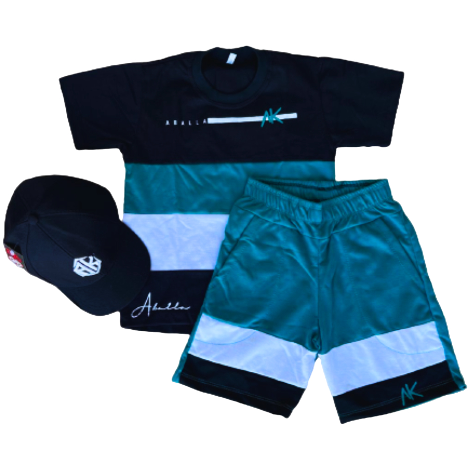 Conjunto Juvenil Masculino Kit 3 Peças Infantil Bermuda + Camisa + Boné Veste 2 ao 14 Anos
