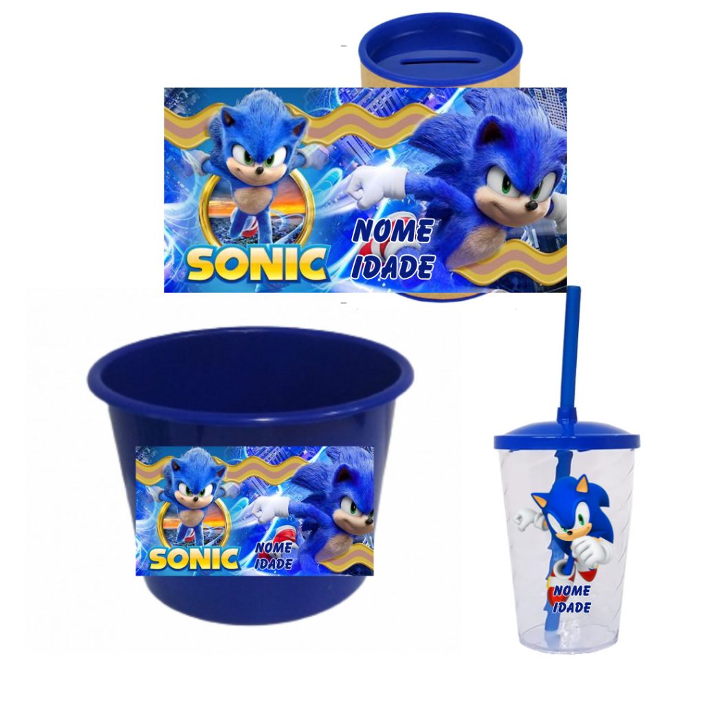 KIT FESTA SONIC 10 BALDE +10 COFRINHO+10 TWISTER 300ML (OU QUALQUER TEMA)