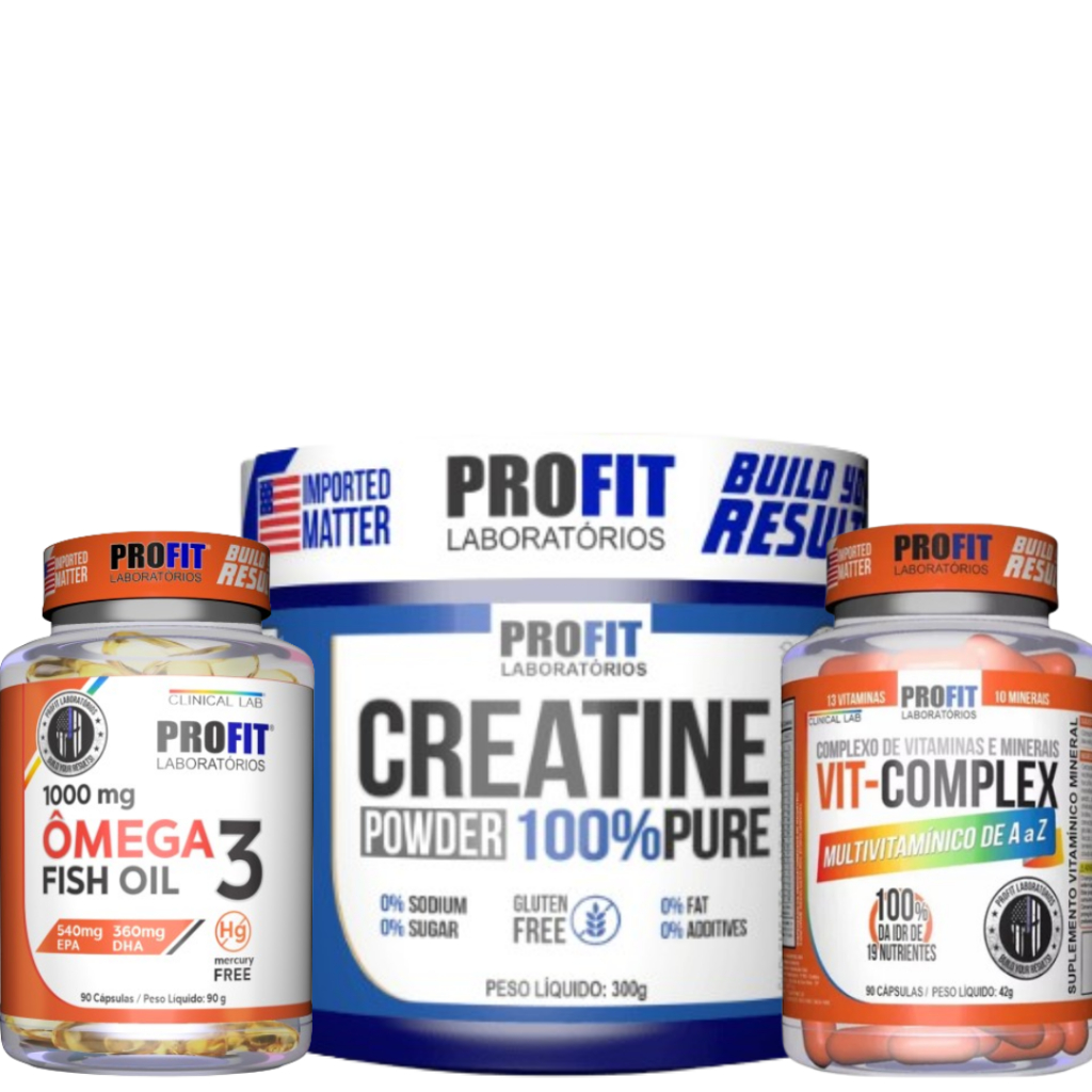 Kit Creatina PURA 150g + Omega 3 90 caps+ Multivitaminico de A a Z 90caps - Profit