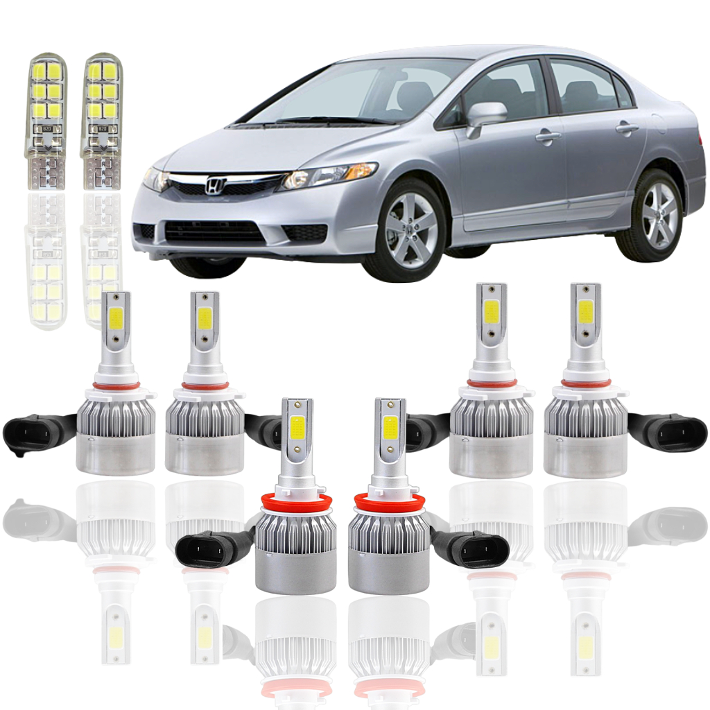 Kit Lâmpada Led ( Farol Alto Baixo Milha Farolete) Honda Civic 2004 a 2011 super led forte neblina HB3 HB4 H11 T10