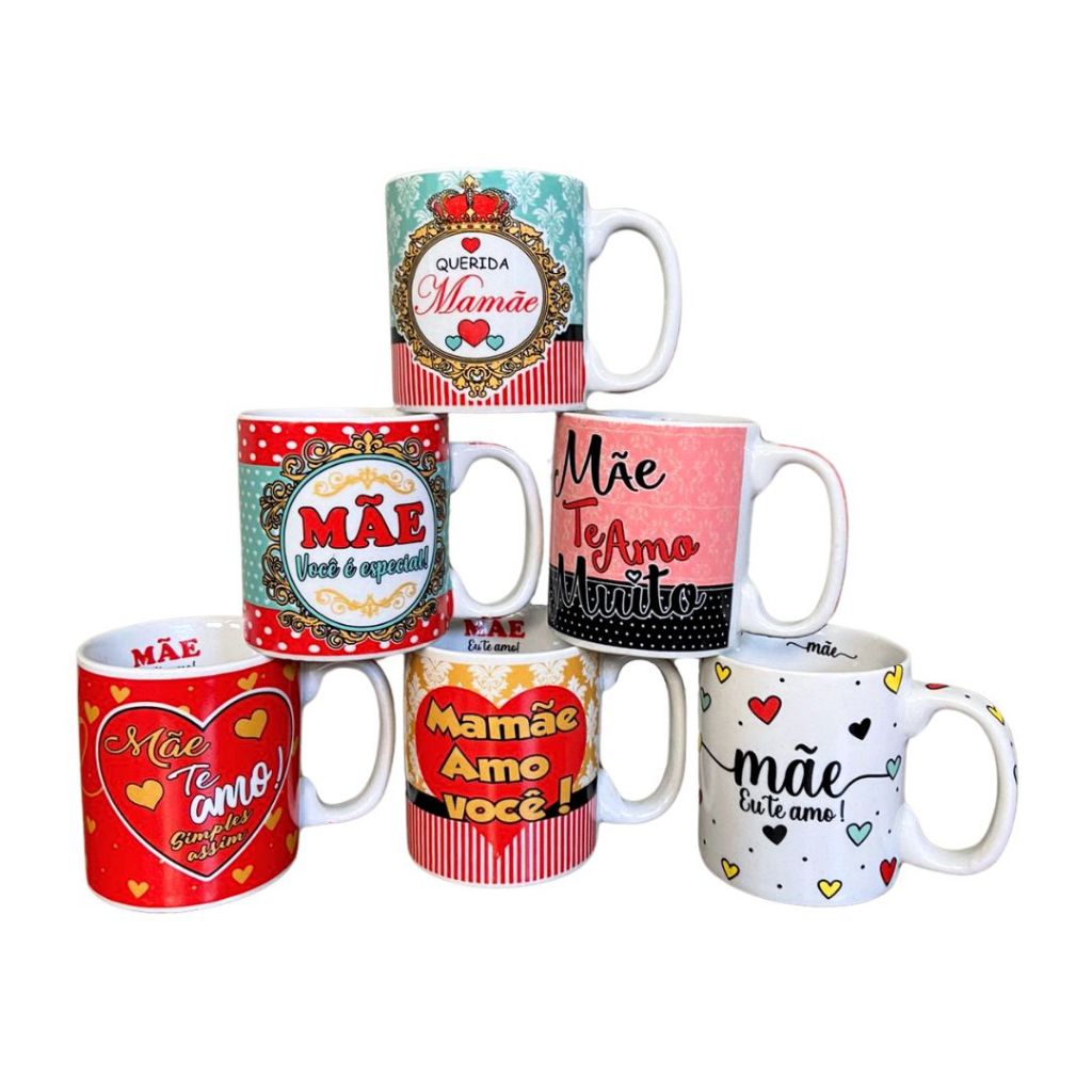 Kit 6 Canecas Porcelana Decoradas Dia Das Mães 280ml em Oferta na Shopee