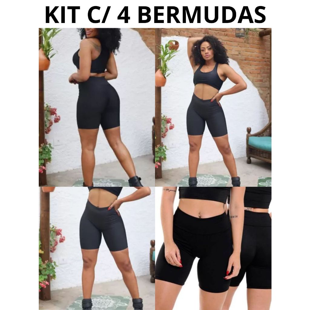kIT 4 BERMUDAS FEMININA SUPLEX MODELO CICLISTA ESTAMPADAS ACADEMIA CÓS ALTO DO P AO PLUS SIZE G3
