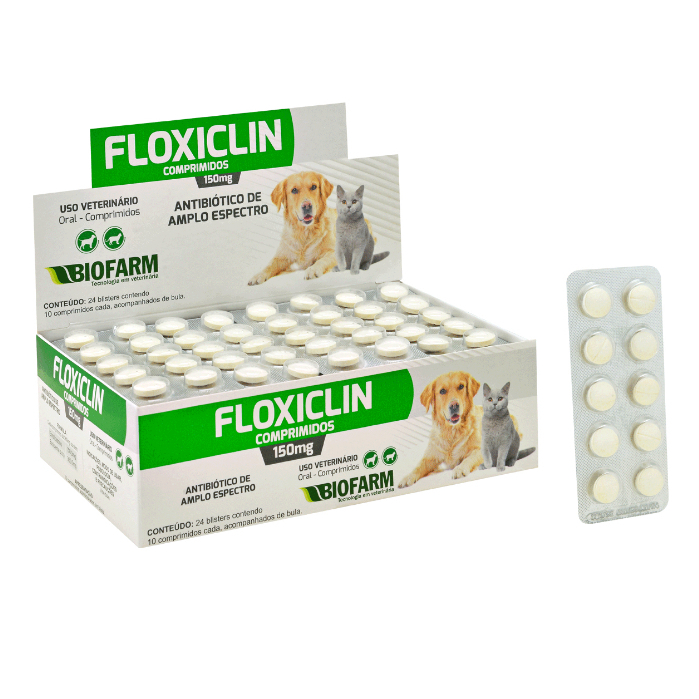 Floxiclin 150mg Blister 10 Comprimidos Cães e Gatos BIOFARM