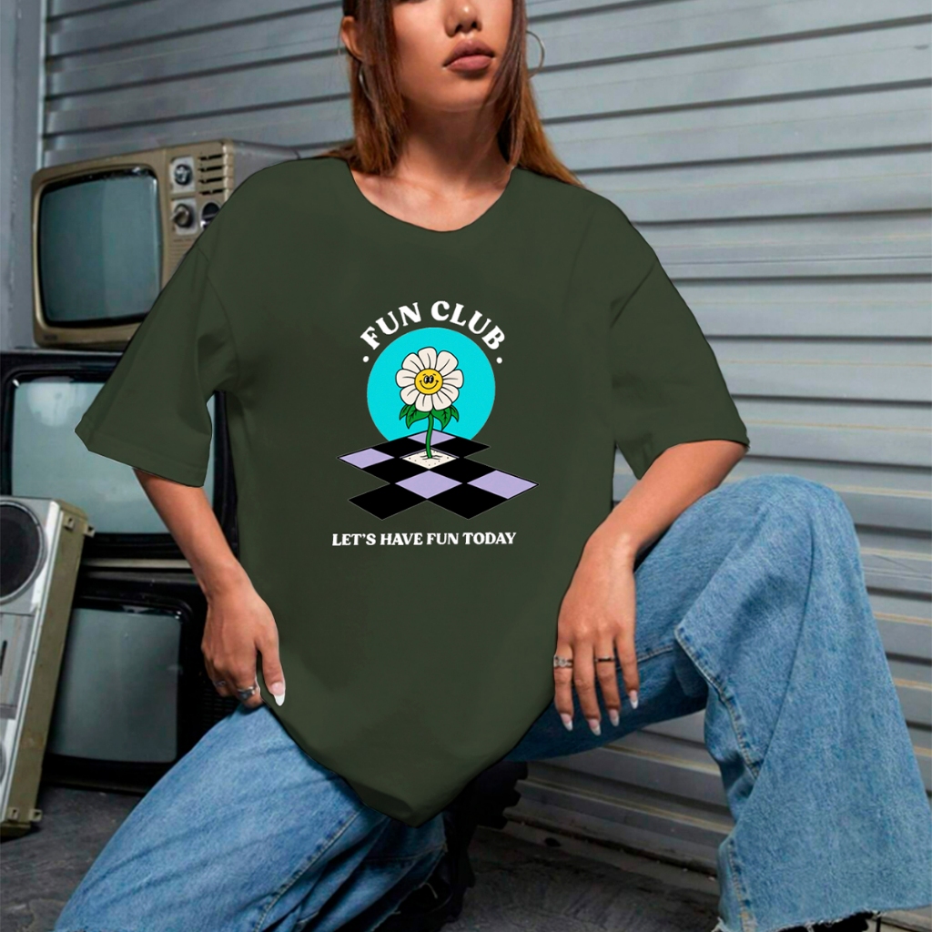 Blusa Oversized Verde Militar Básica Estilosa Estampada Camiseta Manga Curta Aesthetic Confortável 