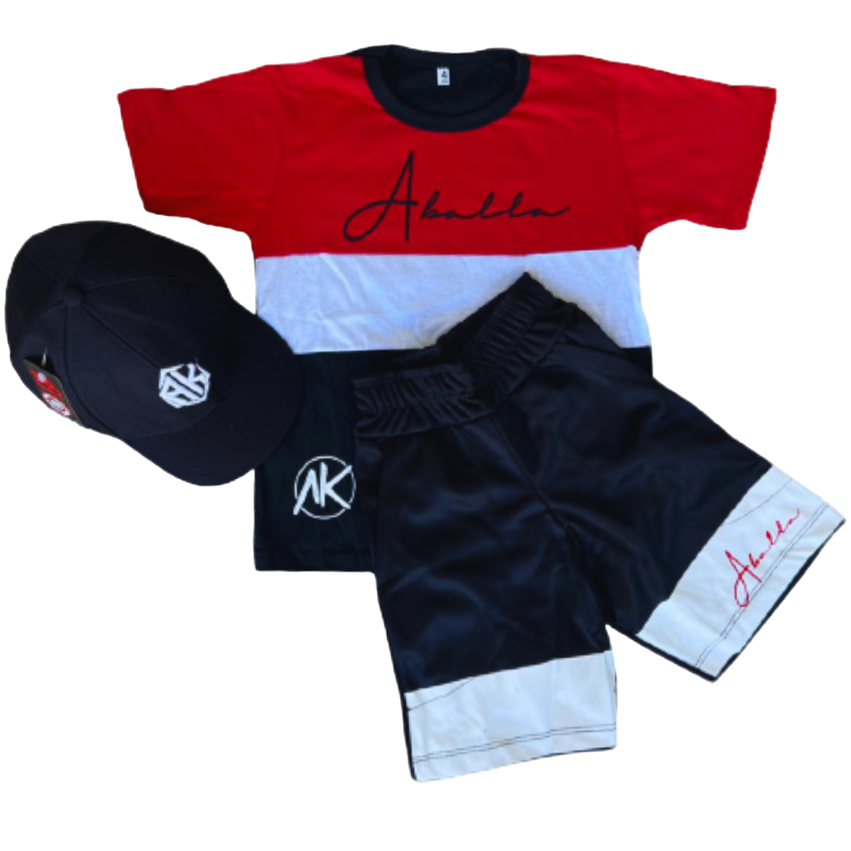 Conjunto de Roupa Infantil Masculina Juvenil Kit 3 Peças Camiseta + Bermuda + Boné