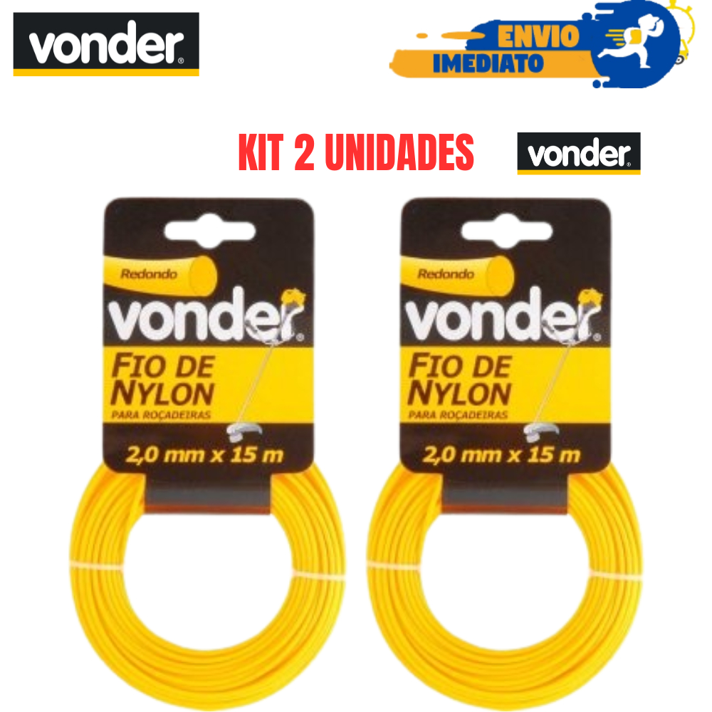 Kit 2 Unidades Fio Nylon 2,0mm x 15 Metros p/Roçadeira Vonder Redondo