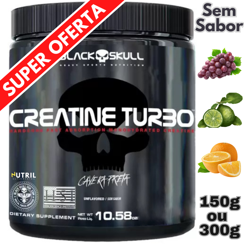 Creatina Monohidratada Creatine Turbo Black Skull 150g ou 300g - Energia - Força - Ganho d...