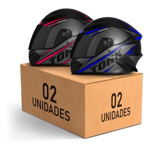 Kit 2 Capacete Masculino Feminino Fechado Pro Tork R8 Viseira Fumê Conjunto Par Casal Homem Mulher