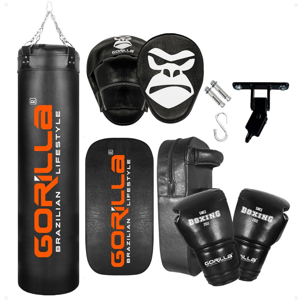 Saco De Pancada 180Cm + Aparador De Chute + Manopla De Foco Soco + Luva De Boxe 12 Oz + Suporte Teto
