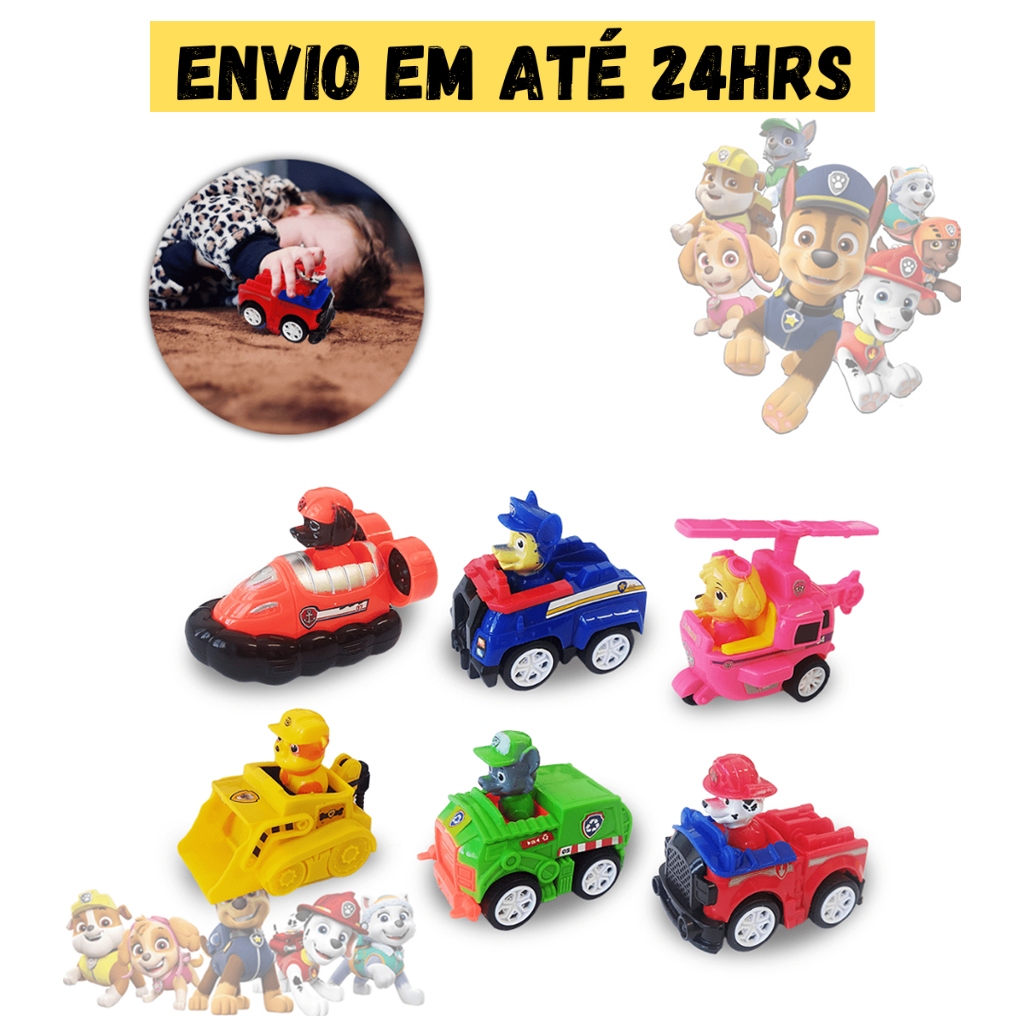 Kit Patrulha Canina Com 6 Carrinhos 6 Cachorros De Brinquedo