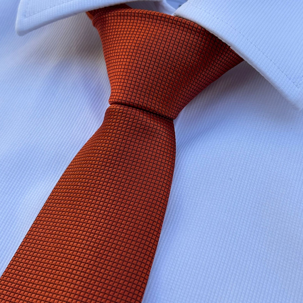 Gravata Terracota Masculina Slim e Semi Slim Quadriculada Para Padrinhos de Casamento