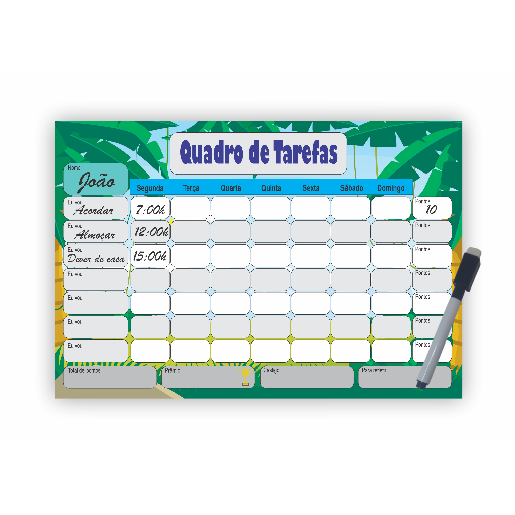 Lousa Quadro De Regras Tarefas e Deveres Infantil Magnético Ímã Coqueiros