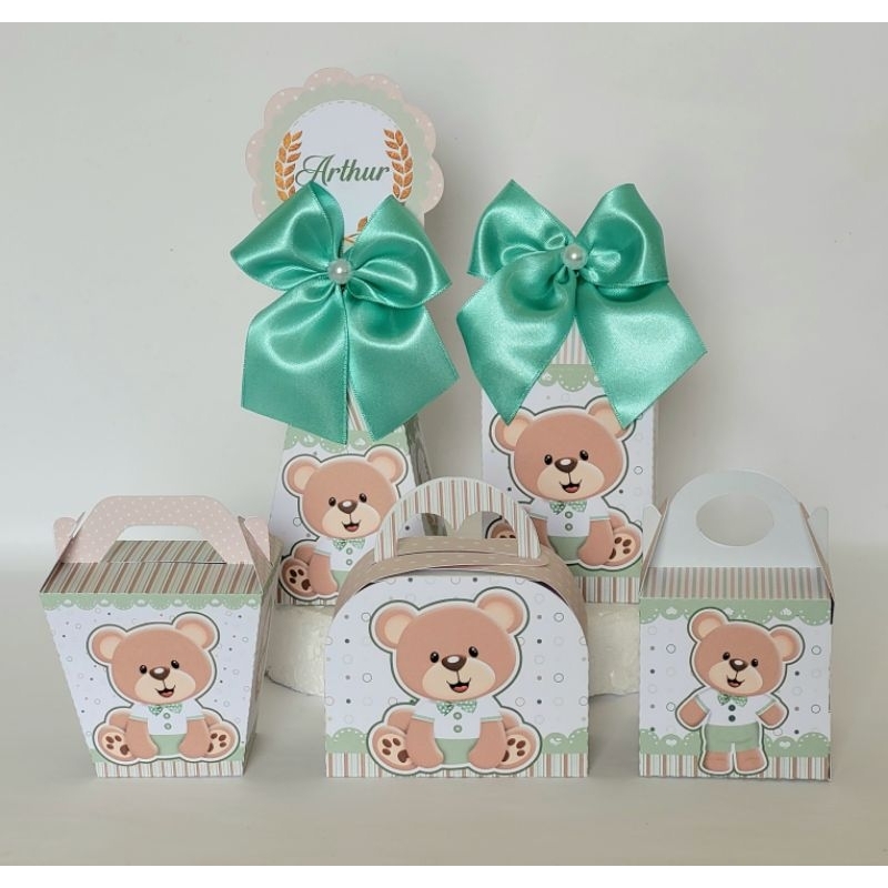 PEGUE E MONTE - Kit Ursinho Príncipe Verde - Lembrancinha Personalizada - Caixinhas para festa