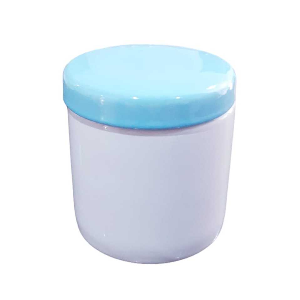 Pote M porcelana branca tampa azul kit higiene bebe cotonete