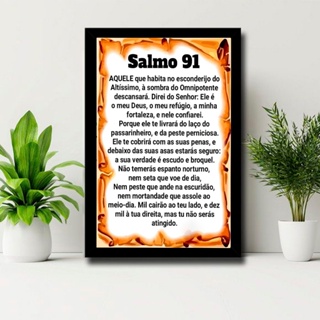 quadro com moldura - Versículo bíblico - Salmos 91 - Aquele que abita no esconderijo do altíssimo - tamanho 23x33cm em Oferta na Shopee