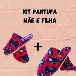Kit Pantufa Mãe e Filha STITCH Chinelinho de Dormir Estampas Fofas Desenho Pantufa Rosa de...