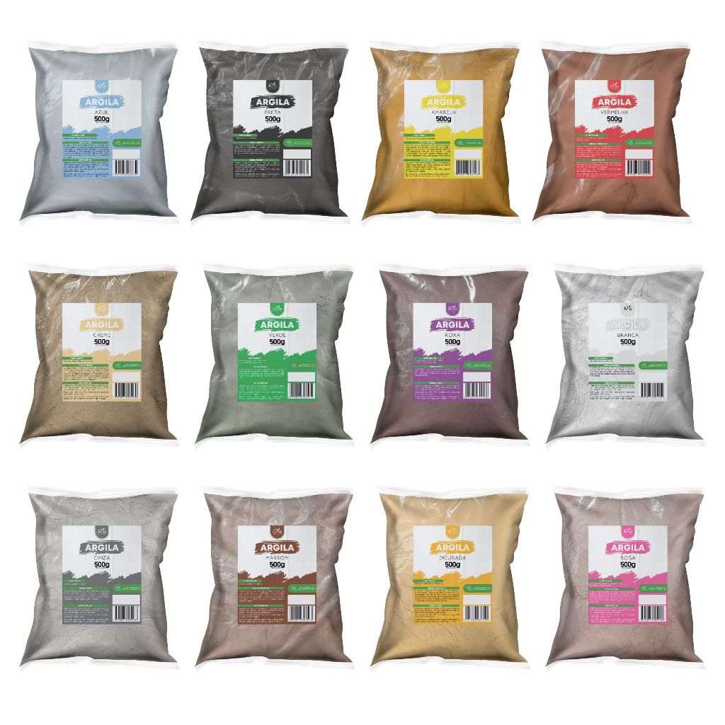 Argila 500g diversas cores disponíveis para máscara facial (skincare)