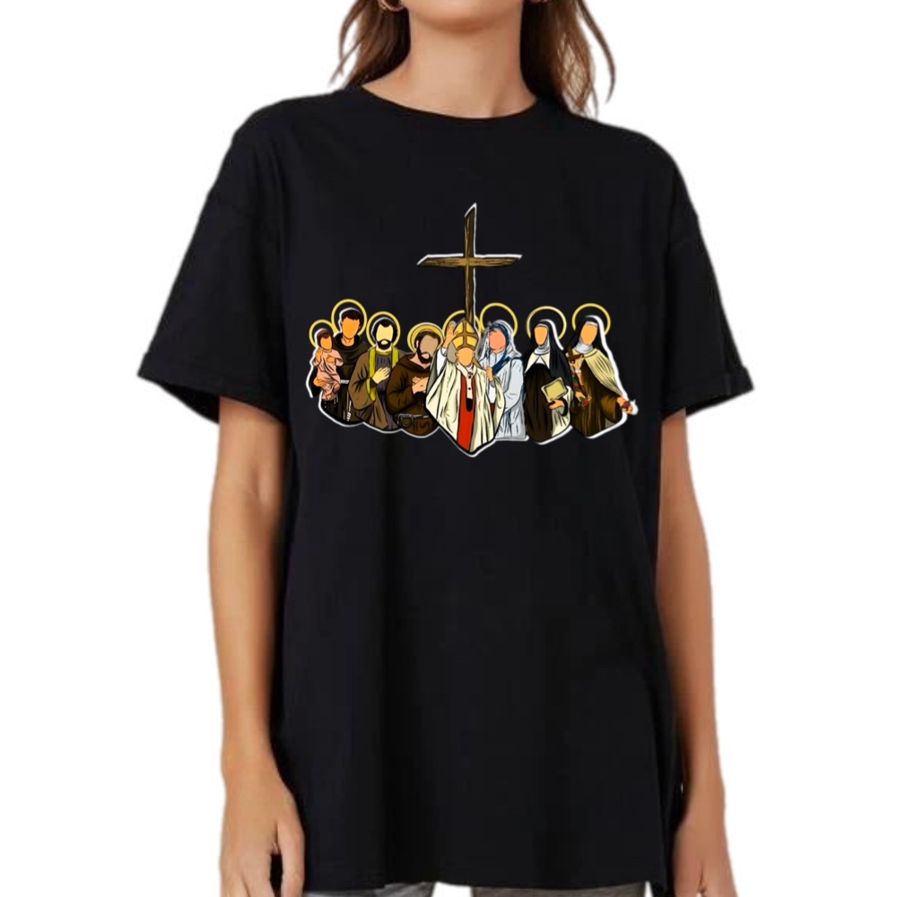 Camiseta Santos da Igreja Católica - T Shirt Cristã Com Estampa de São João Paulo II Santo Antônio São Francisco Sao José Madre Teresa de Calcutá Santa Rita Santa Teresinha de Menino de Jesus - Feminina Unissex