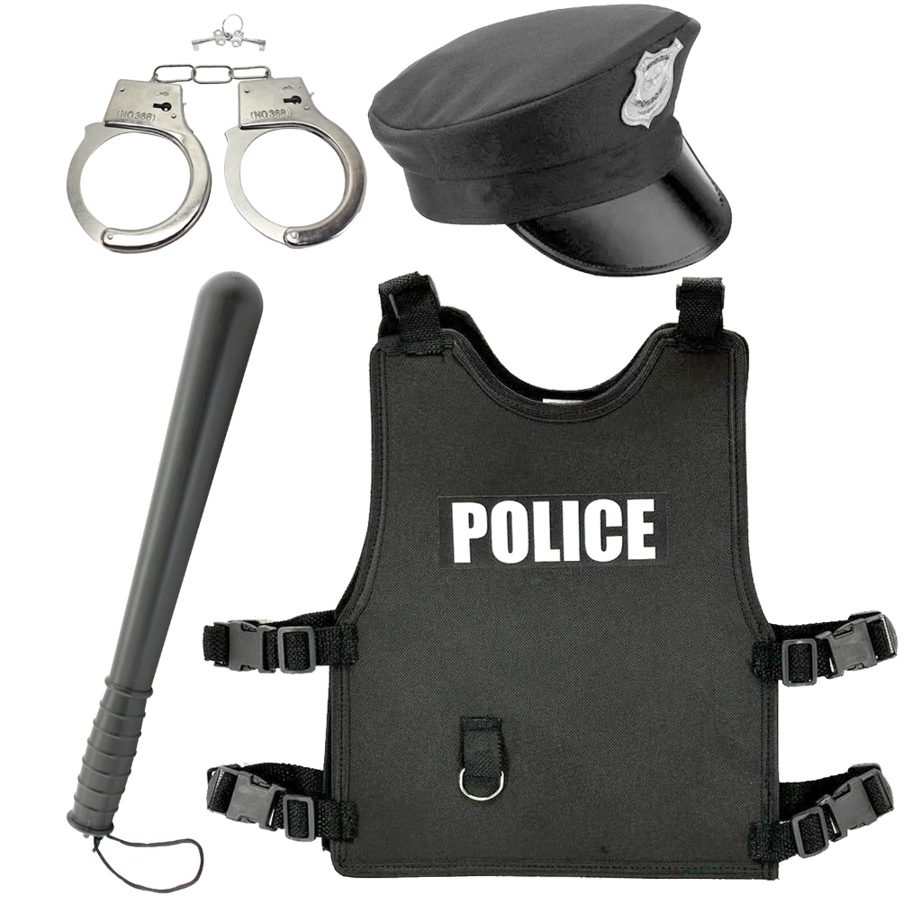 Fantasia Policial Quepe Colete Algema Cassetete Infantil em Oferta na Shopee