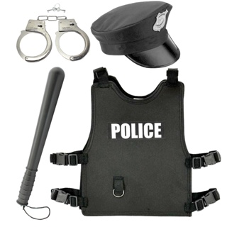 Fantasia Policial Quepe Colete Algema Cassetete Infantil em Oferta na Shopee