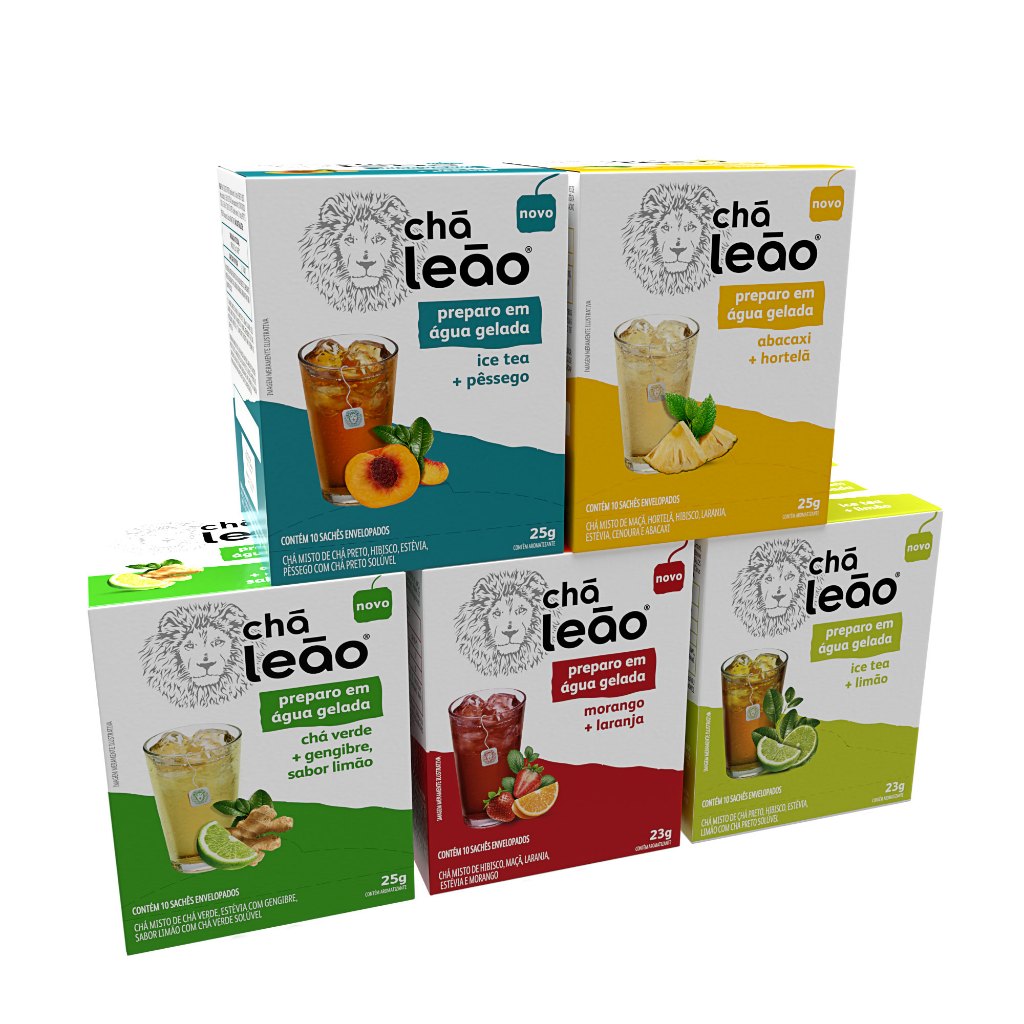 Kit Chás Leão Preparo Em Água Gelada com 5 Caixas 10un 50 sachês