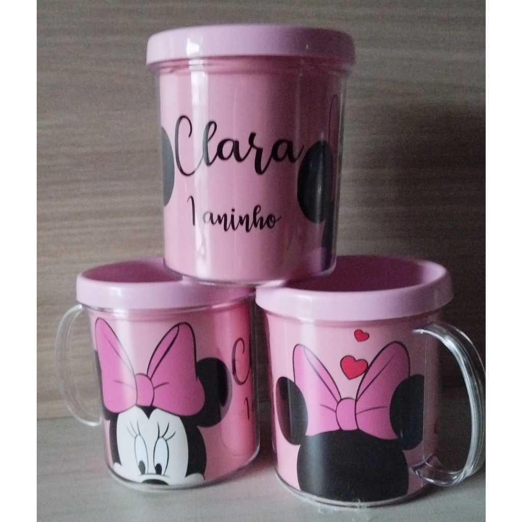 10 caneca acrílica personalizada para festa infantil lembrancinha Minnie rosa