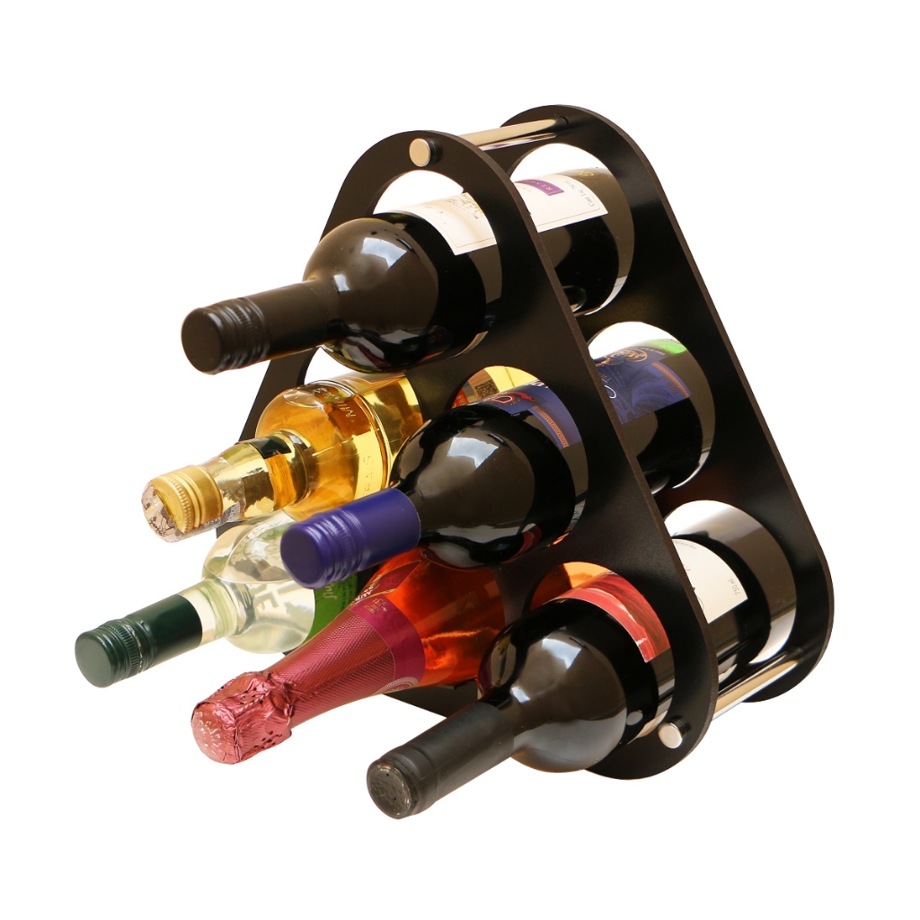 Adega Suporte Rack Porta Vinho Decorativo De Bar Mesa ou Balcão Para 6 Garrafas de Vinho e Bebidas Luxo Em Mdf Triangular Preto