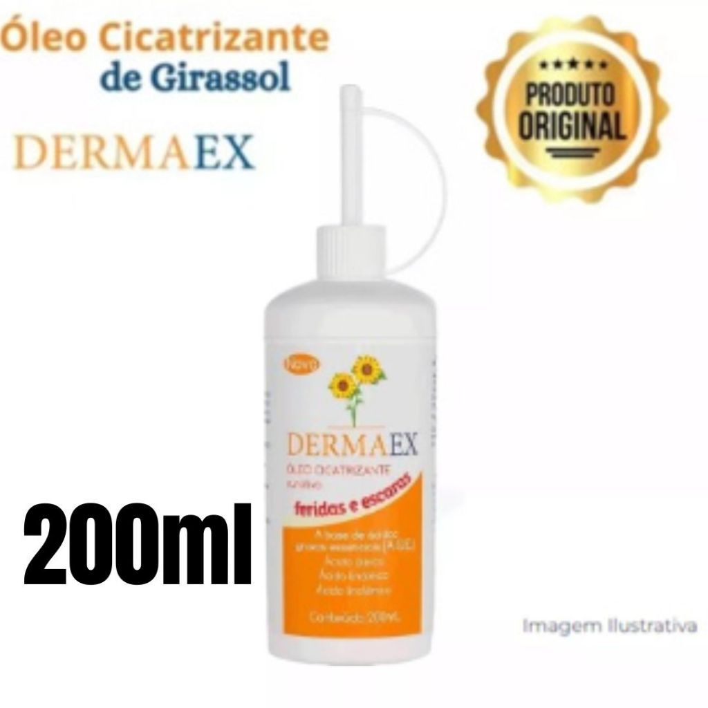 Óleo De Girassol CicatrizanteTratamento Feridas Dermatológico Escaras Queimaduras Curativo  Pós-Cirúrgica Dermaex 200ml