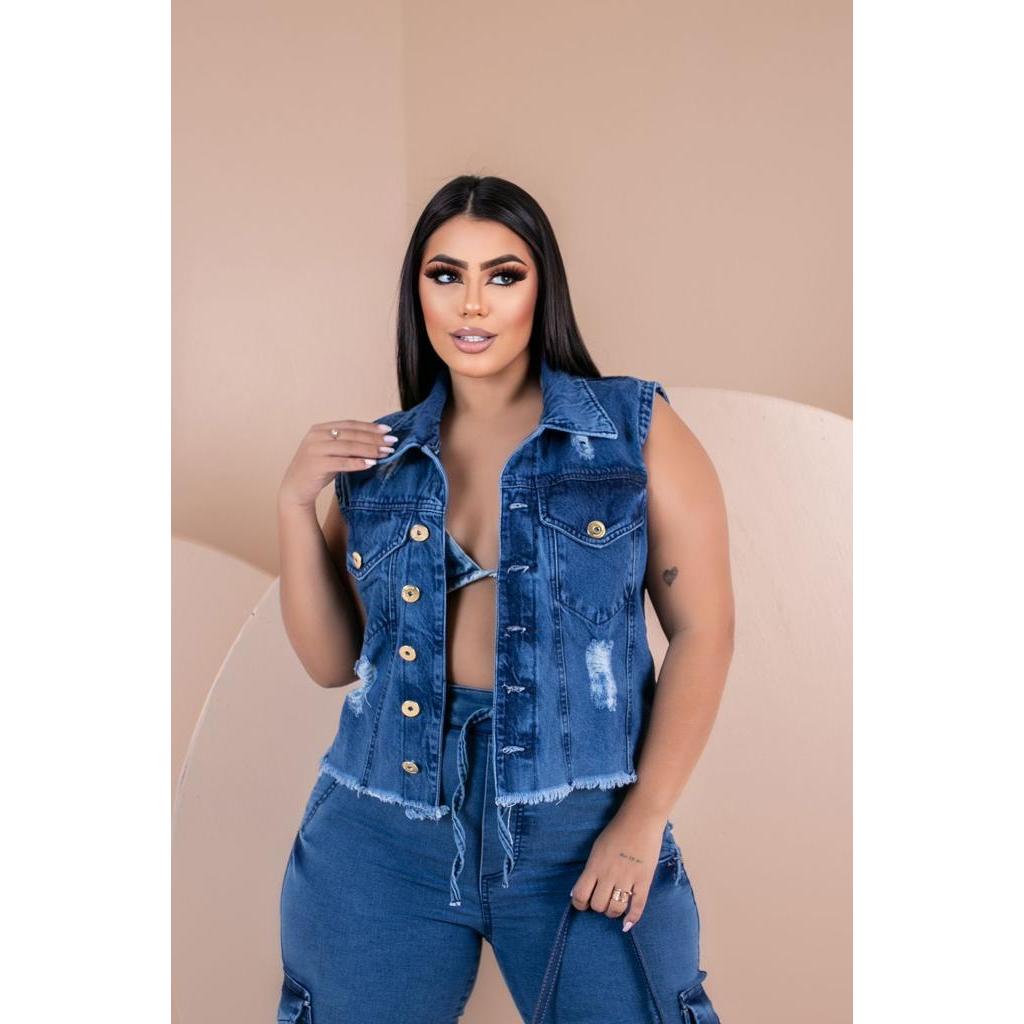 Colete Plus Size Jeans Inverno Feminino 46/48/50/52/54/56 Para usar Com Calça saia Shorts ou Vestido