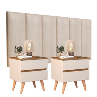 Conjunto Cabeceira Para Cama Box Casal Queen + 2 Mesas de Cabeceira Roma