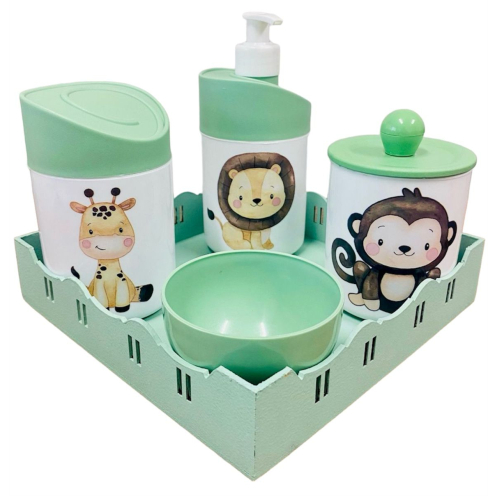 Kit Higiene Baby Safari c/bandeja quadrada verde