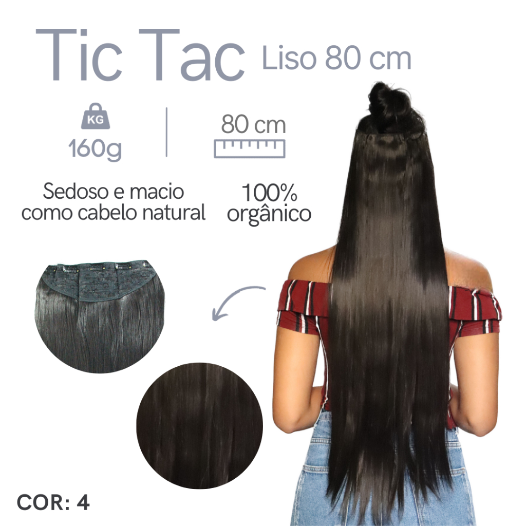 Aplique Liso TIc Tac Orgânico Removível 80Cm - Importado Aceita Prancha