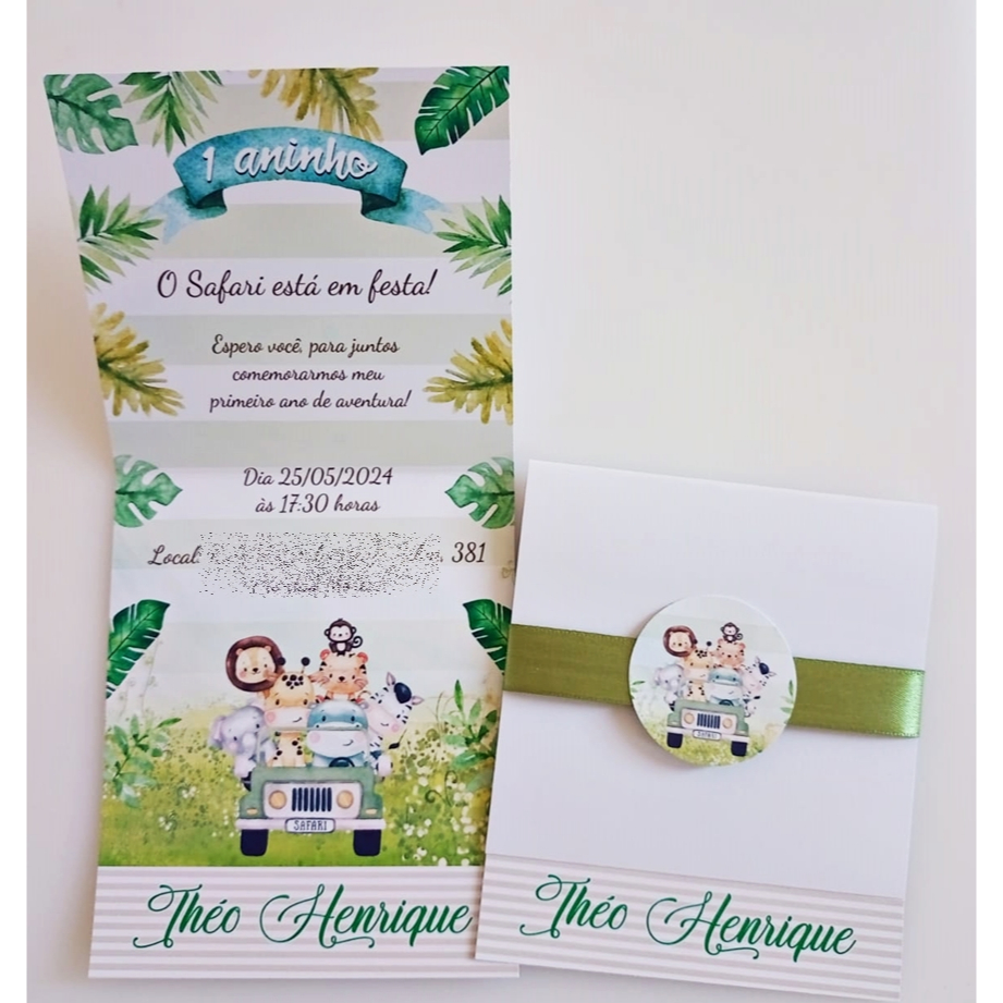 Convite personalizado no tema Safari em Oferta na Shopee