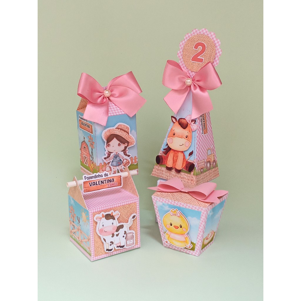 Kit festa Infantil Fazendinha Rosa-Lembrancinhas  Aniversário  Personalizadas-Caixinha Personalizada