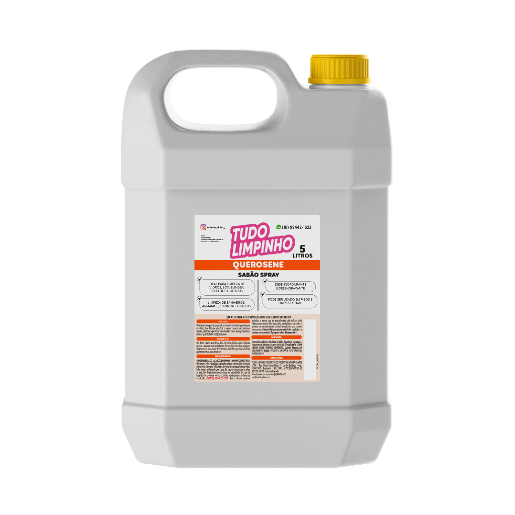 SPRAY SABÃO DE QUEROSENE LIMPA VIDROS TUDO LIMPINHO 5 LITROS em Oferta na Shopee
