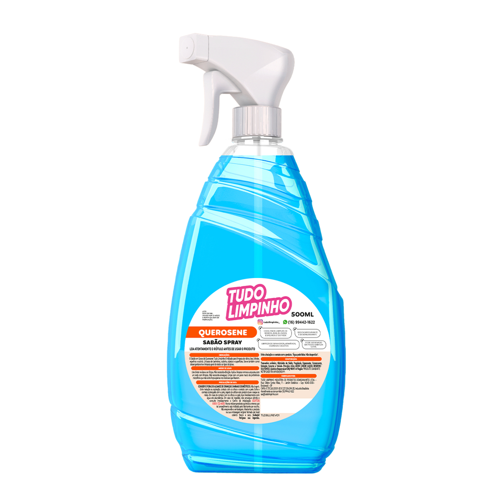 SPRAY SABÃO DE QUEROSENE LIMPA VIDROS TUDO LIMPINHO 500ML
