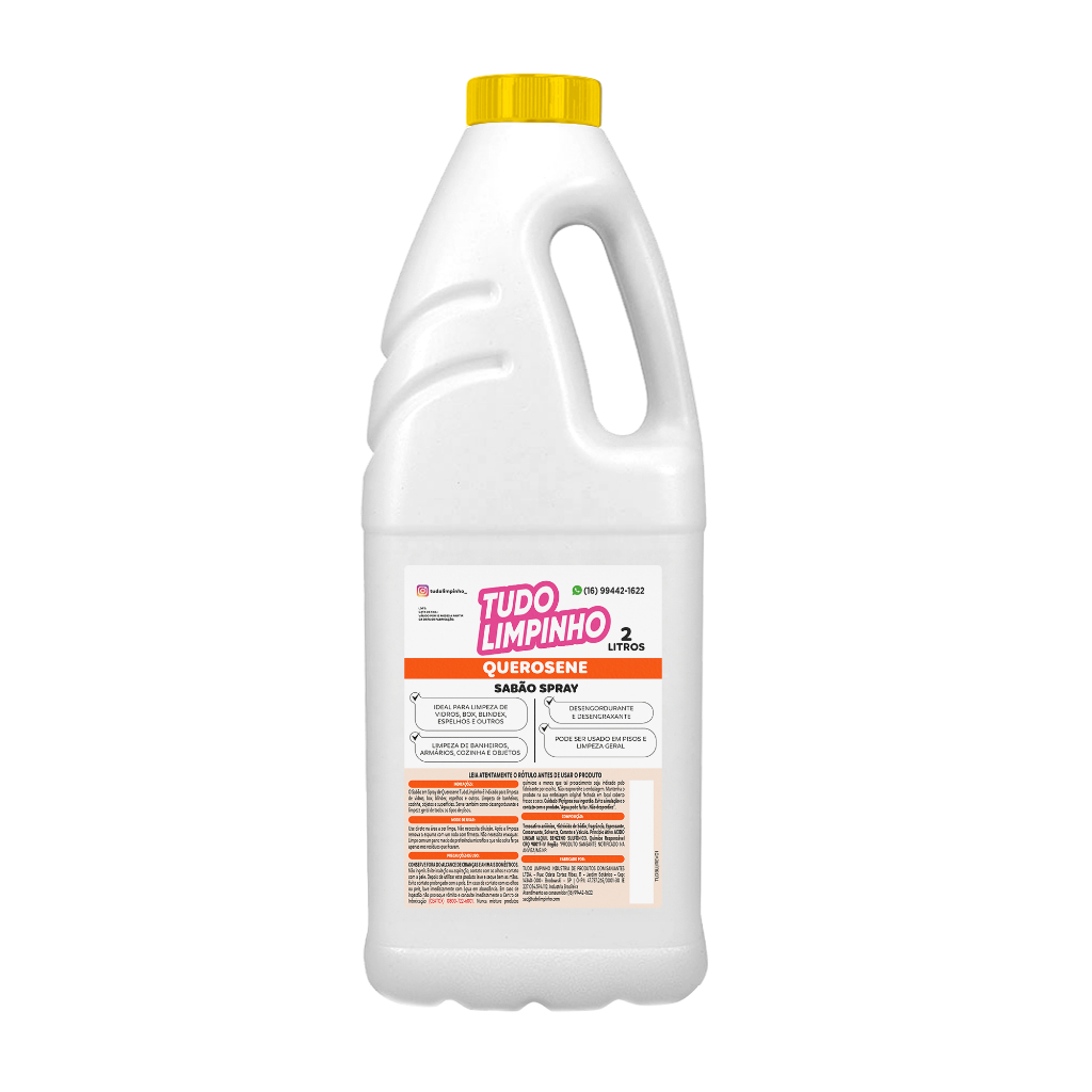 SPRAY SABÃO DE QUEROSENE LIMPA VIDROS TUDO LIMPINHO 2 LITROS