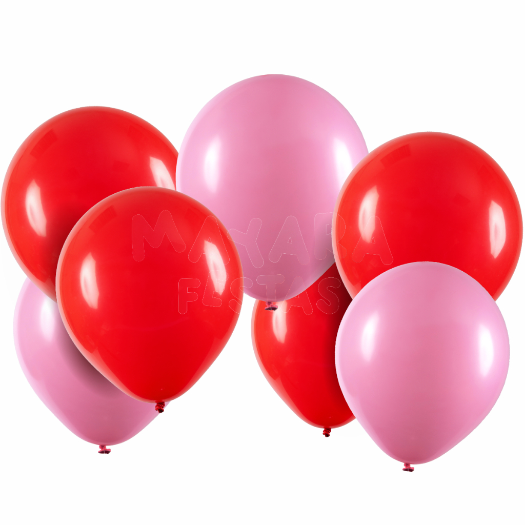 Balão - Bexiga Liso Vermelho com Rosa 8 Polegadas - 50 unidades
