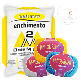 Kit 1 Fio Amigurumi - Circulo + 100 g Enchimento fibra siliconada SOFT MAX - Dois M Têxtil em Oferta na Shopee