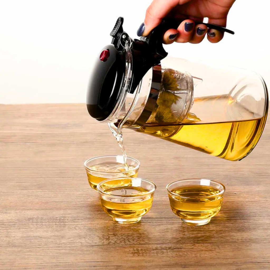 Chaleira Bule Jarra de Vidro 900ML Para Chá Com Infusor Reutilizável