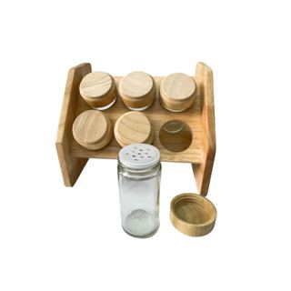 Porta Temperos Madeira 6 Potes de Vidro Com suporte em Oferta na Shopee
