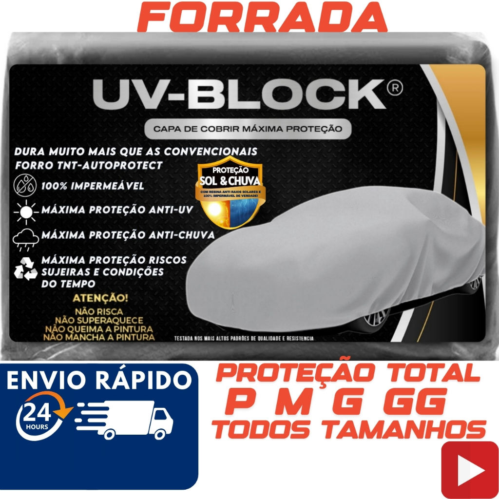 Capa Cobrir Carro Forrada 100% Impermeável Protege Sol Chuva Poeira P M G Capa Proteção