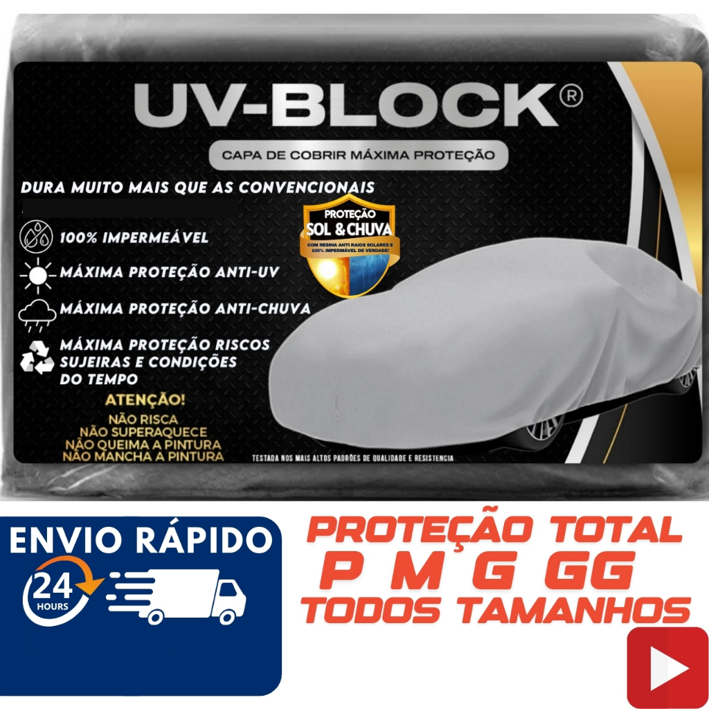 Capa Cobrir Carro UV-BLOCK Impermeável 100% Protege Sol Chuva Lona Proteção Anti-UV em Oferta na Shopee