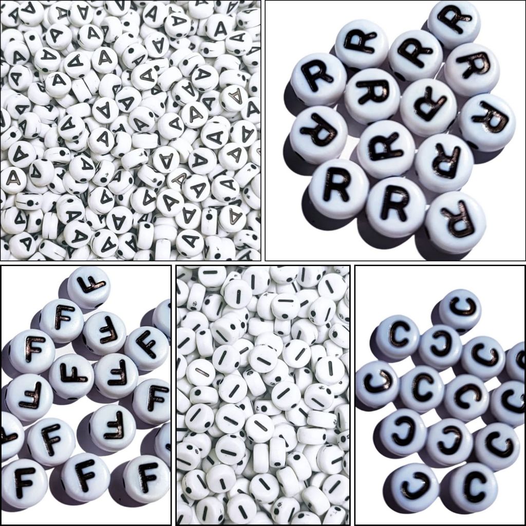 100 Miçangas de Letras Alfabeto Separadas Vogal e Consoante Branco e Preto em Oferta na Shopee